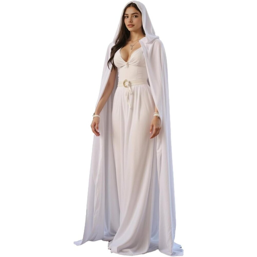 White Witch Velvet Hooded Cloak Halloween Cape Queen King Renaissance Medieval